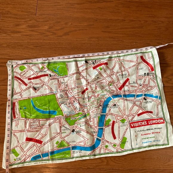 ULSTER Visitor’s London Map Souvenir Irish Linen Tea Towel Mid-Century Vintage - Picture 2 of 8